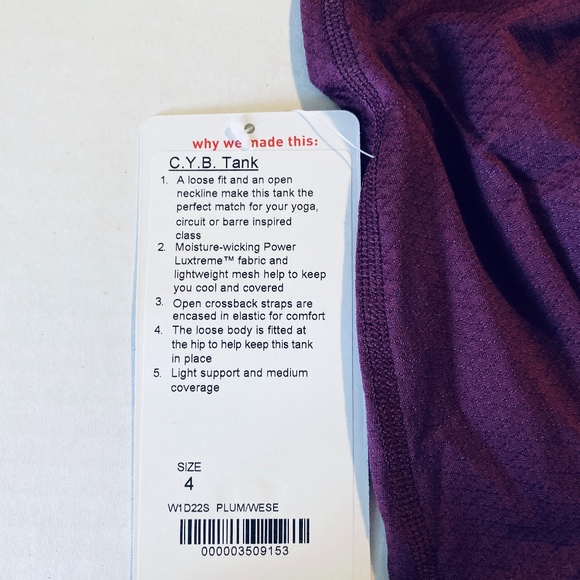 NWT Lululemon CYB Marroon Tank Bra Top Sz 4 - Picture 5 of 7